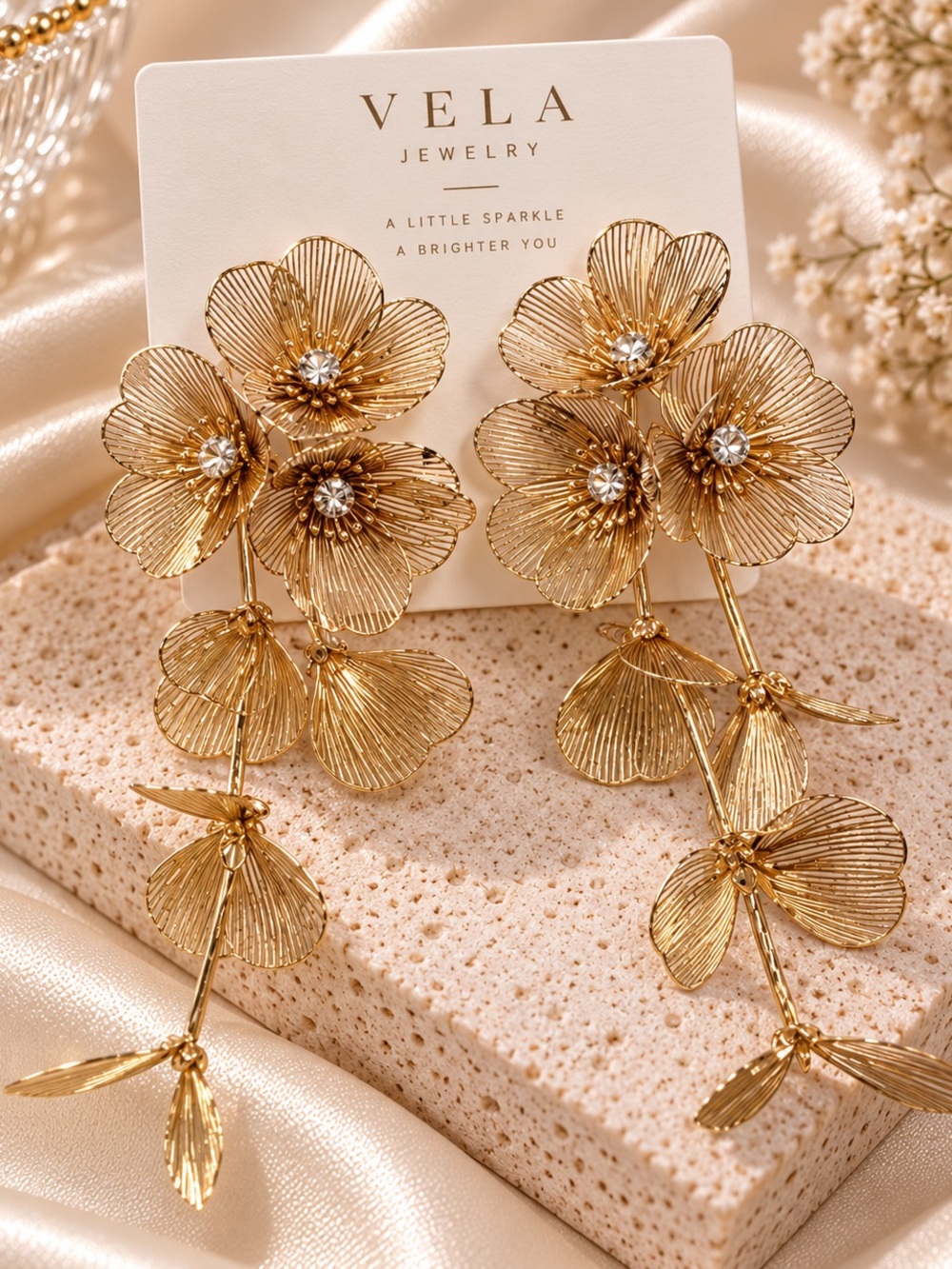 Gold Floral Drop Earrings